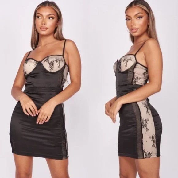 Dresses & Skirts - Black Satin Silk Sleeveless Bustier Bodycon Mini Dress